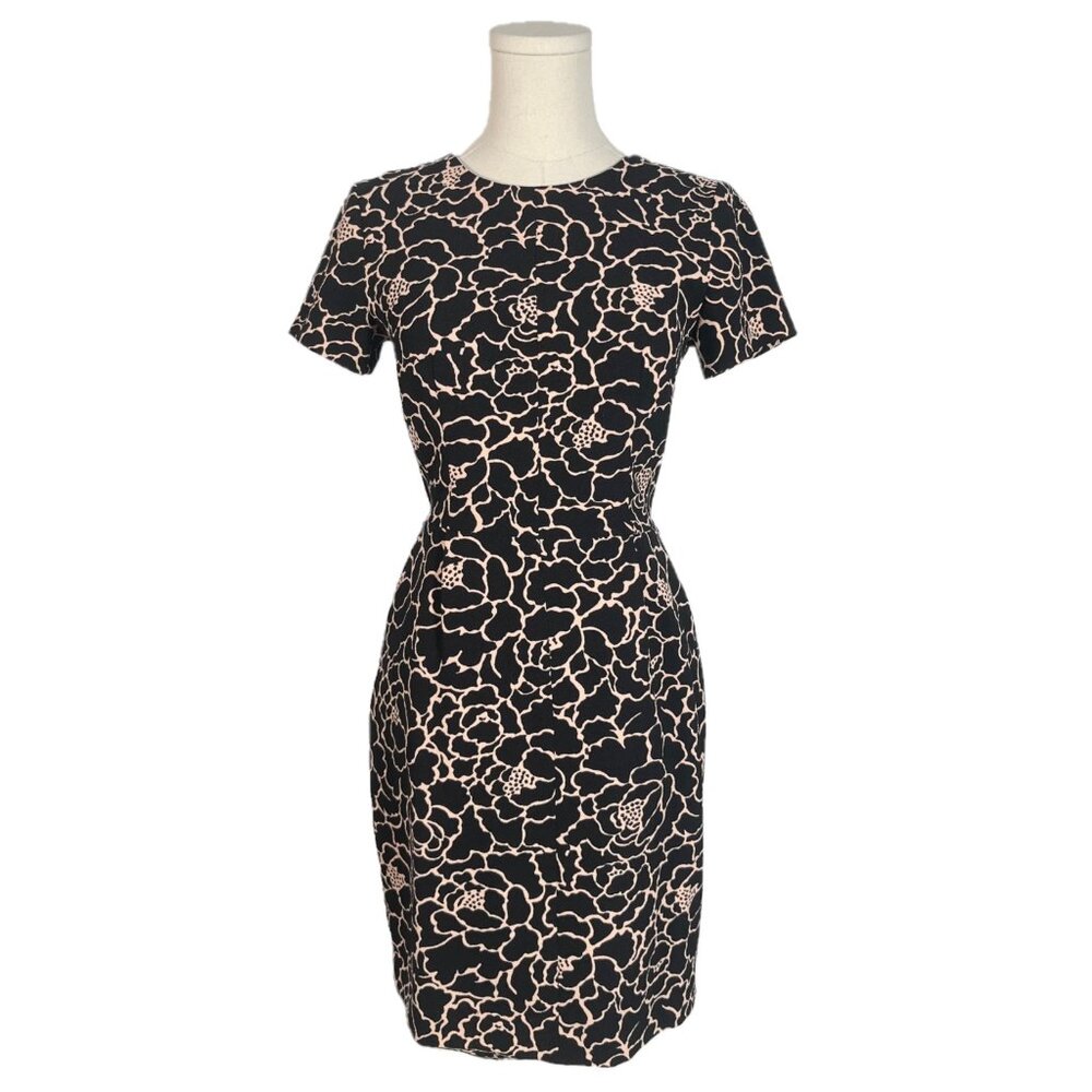 Club Monaco Willa Black And Cream Floral Outlines Short Sleeves Dress Size 00